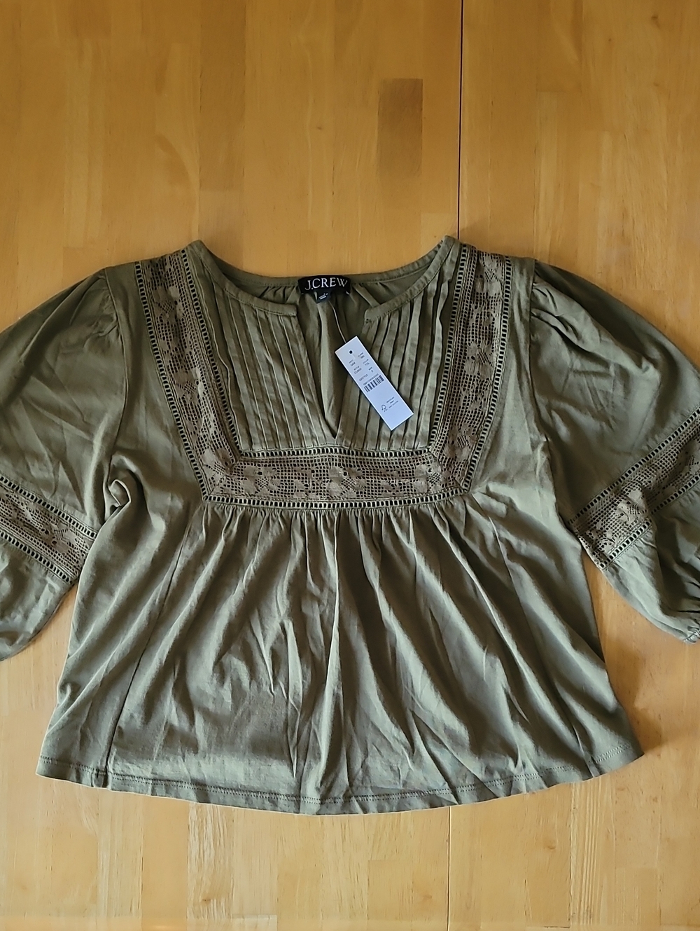 J. Crew Lace-Trim Puff-Sleeve Shirt in Broken-in Jersey